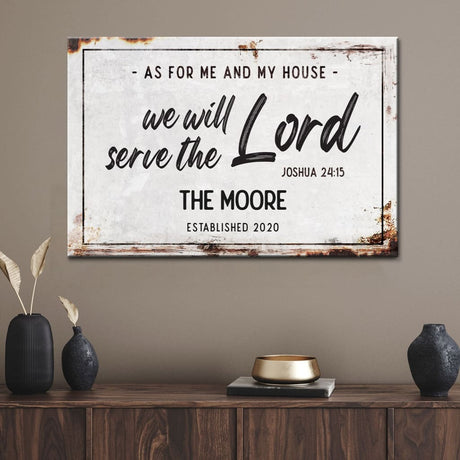 Custom "As For Me and My House" wall art with family name and year, Christian home decor, Christian gifts.