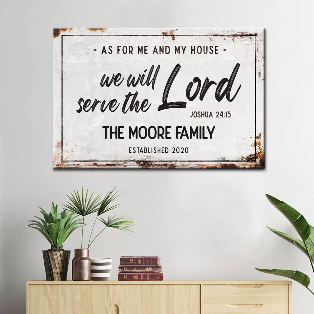 Personalized "As For Me and My House" wall art canvas with custom family name and established year, Christian gifts.
