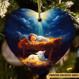 Baby Jesus With A Lamb Baby Jesus In The Manger Ornament
