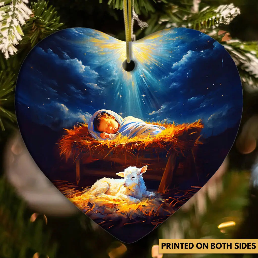 Baby Jesus With A Lamb Baby Jesus In The Manger Ornament