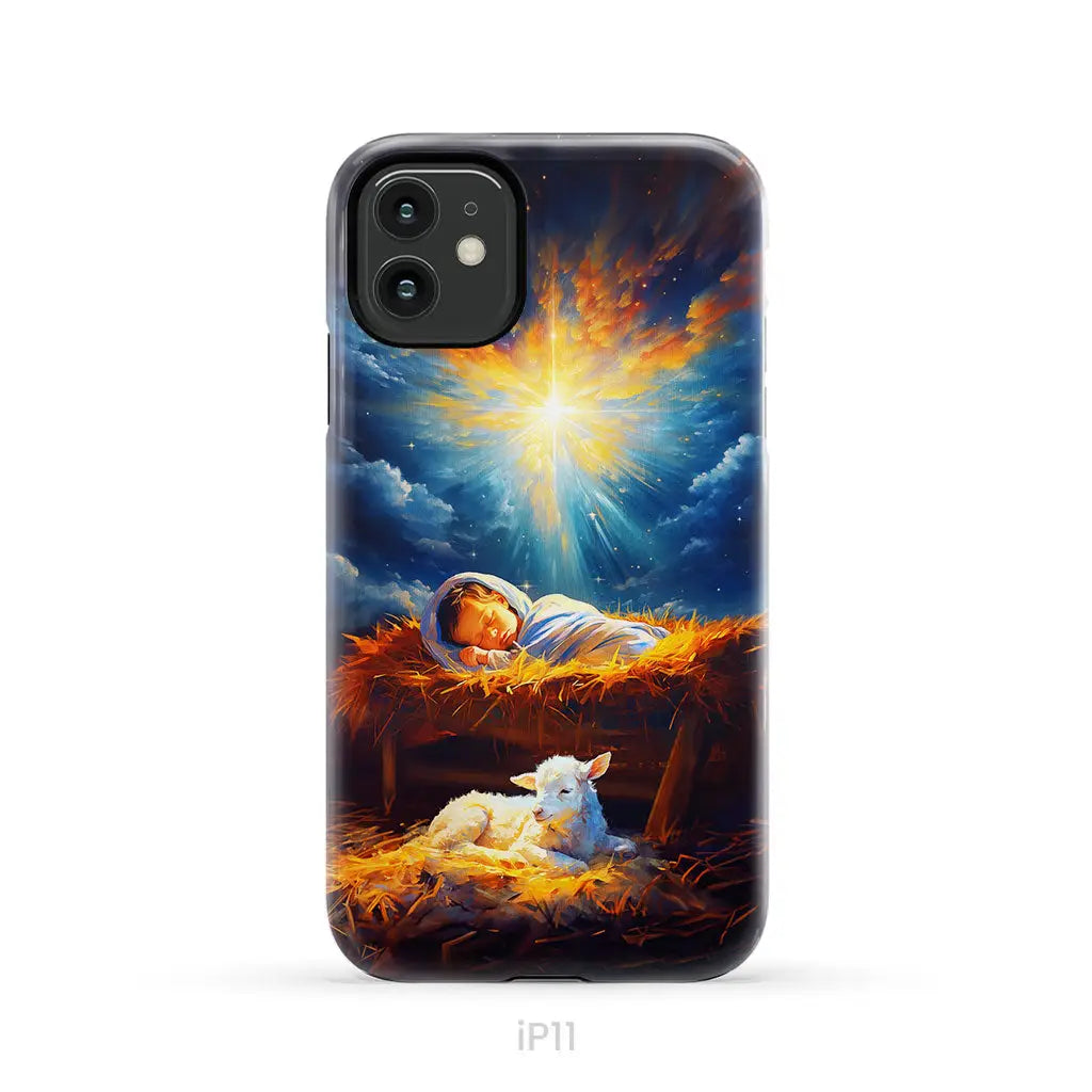 Baby Jesus With A Lamb Baby Jesus In The Manger Phone Case iPhone 11 / Tough Case