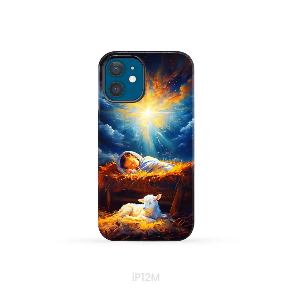 Baby Jesus With A Lamb Baby Jesus In The Manger Phone Case iPhone 12 Mini / Tough Case