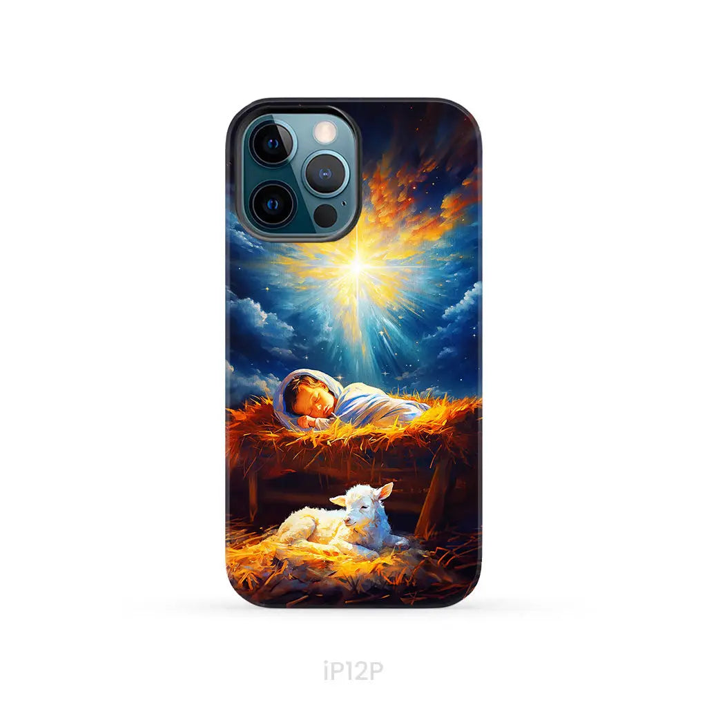 Baby Jesus With A Lamb Baby Jesus In The Manger Phone Case iPhone 12 Pro / Tough Case