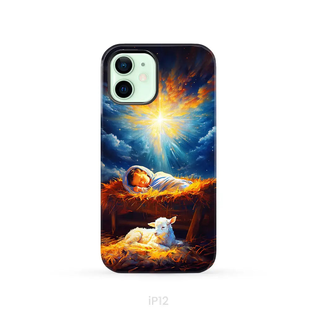Baby Jesus With A Lamb Baby Jesus In The Manger Phone Case iPhone 12 / Tough Case