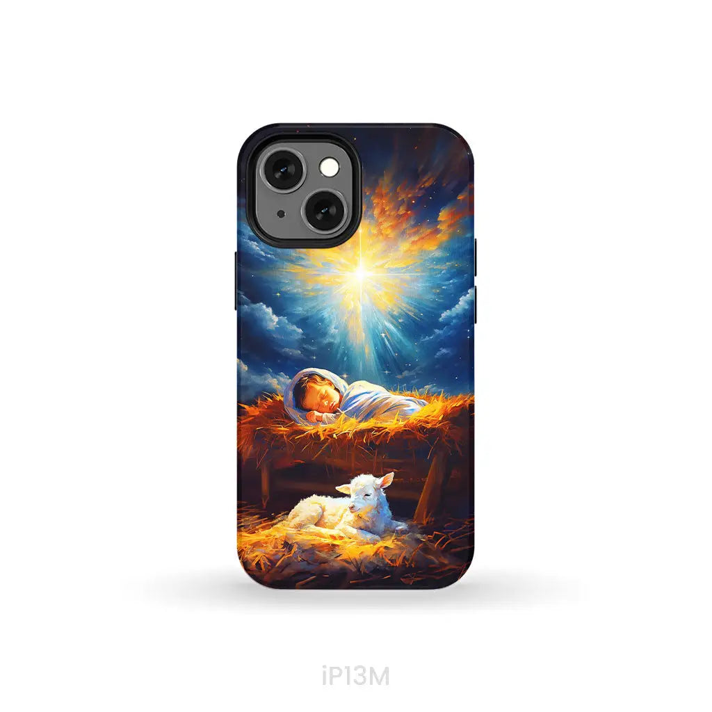 Baby Jesus With A Lamb Baby Jesus In The Manger Phone Case iPhone 13 Mini / Tough Case