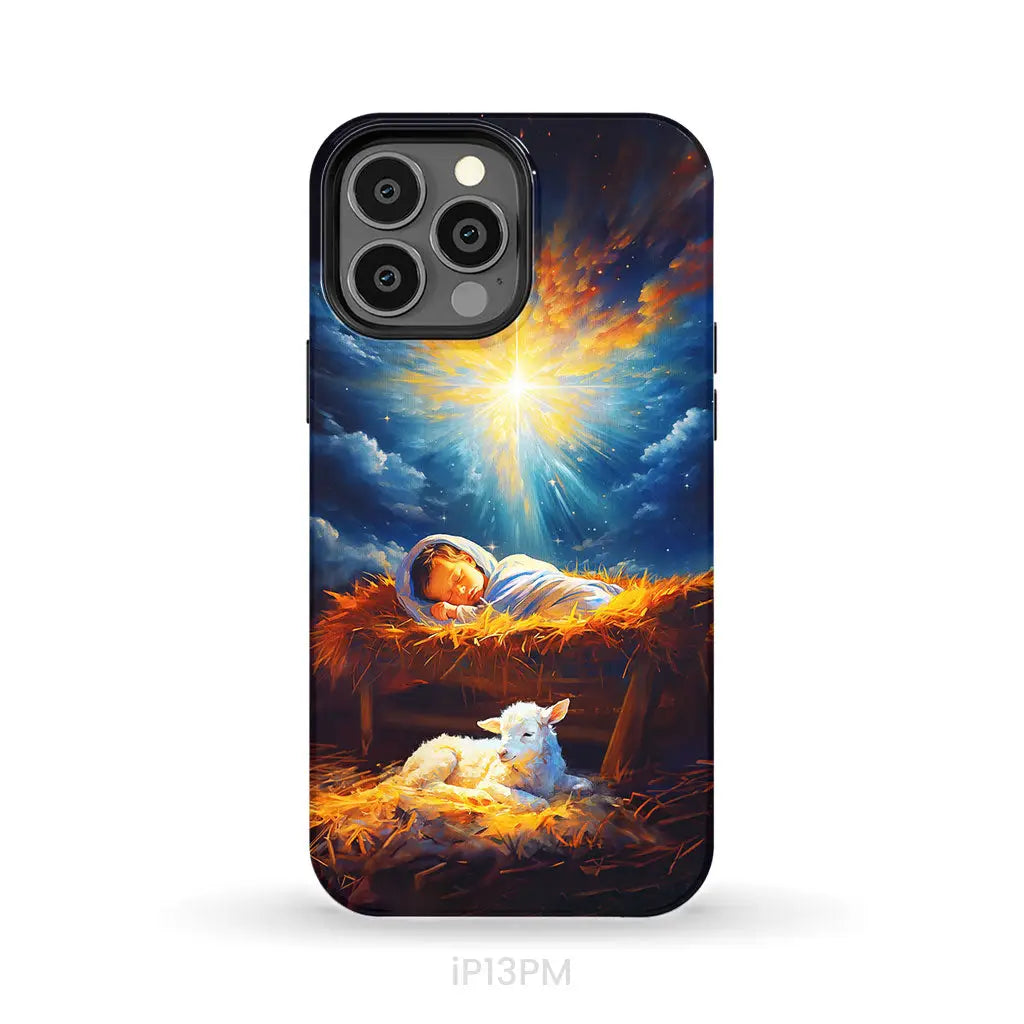 Baby Jesus With A Lamb Baby Jesus In The Manger Phone Case iPhone 13 Pro Max / Tough Case