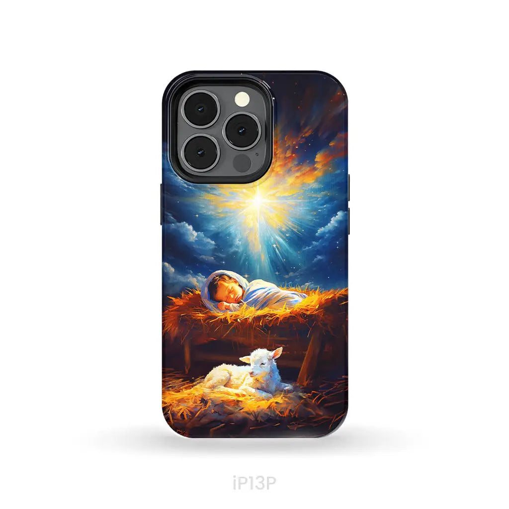 Baby Jesus With A Lamb Baby Jesus In The Manger Phone Case iPhone 13 Pro / Tough Case