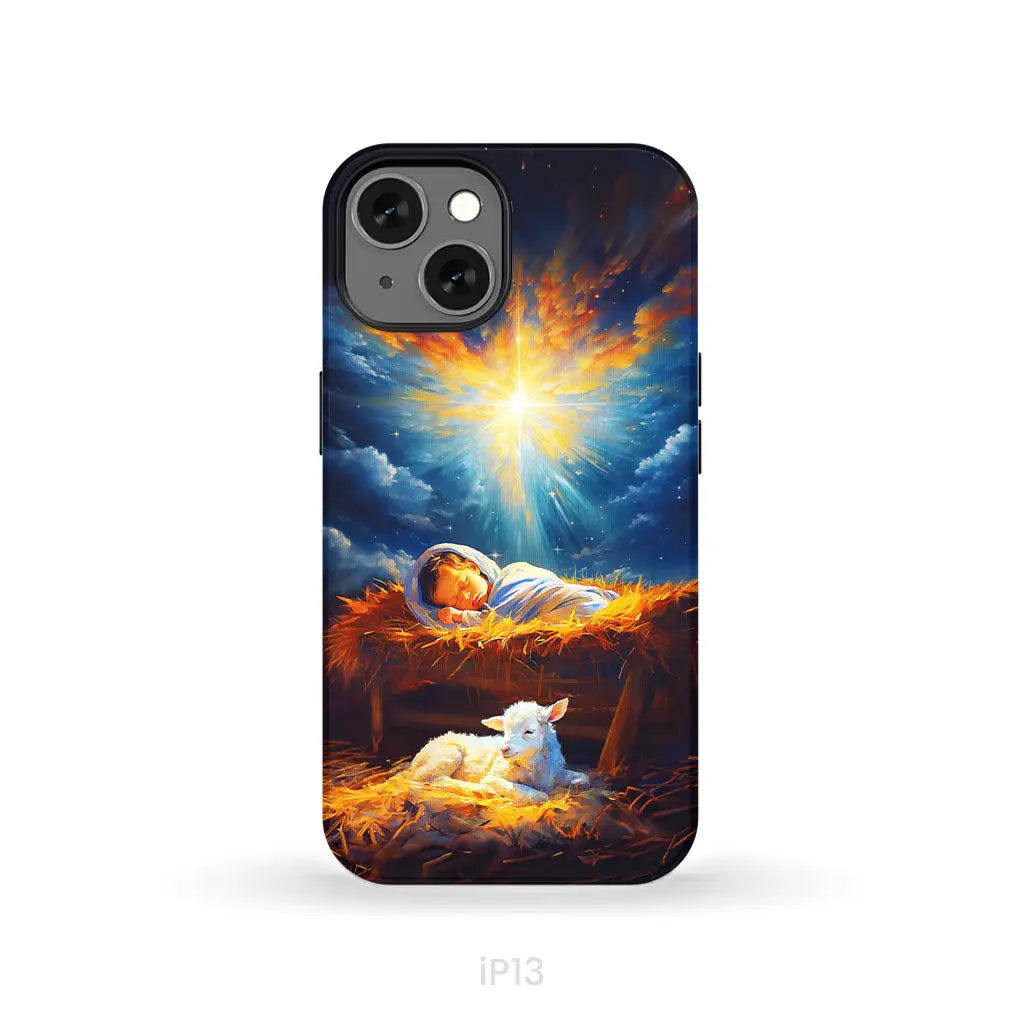 Baby Jesus With A Lamb Baby Jesus In The Manger Phone Case iPhone 13 / Tough Case