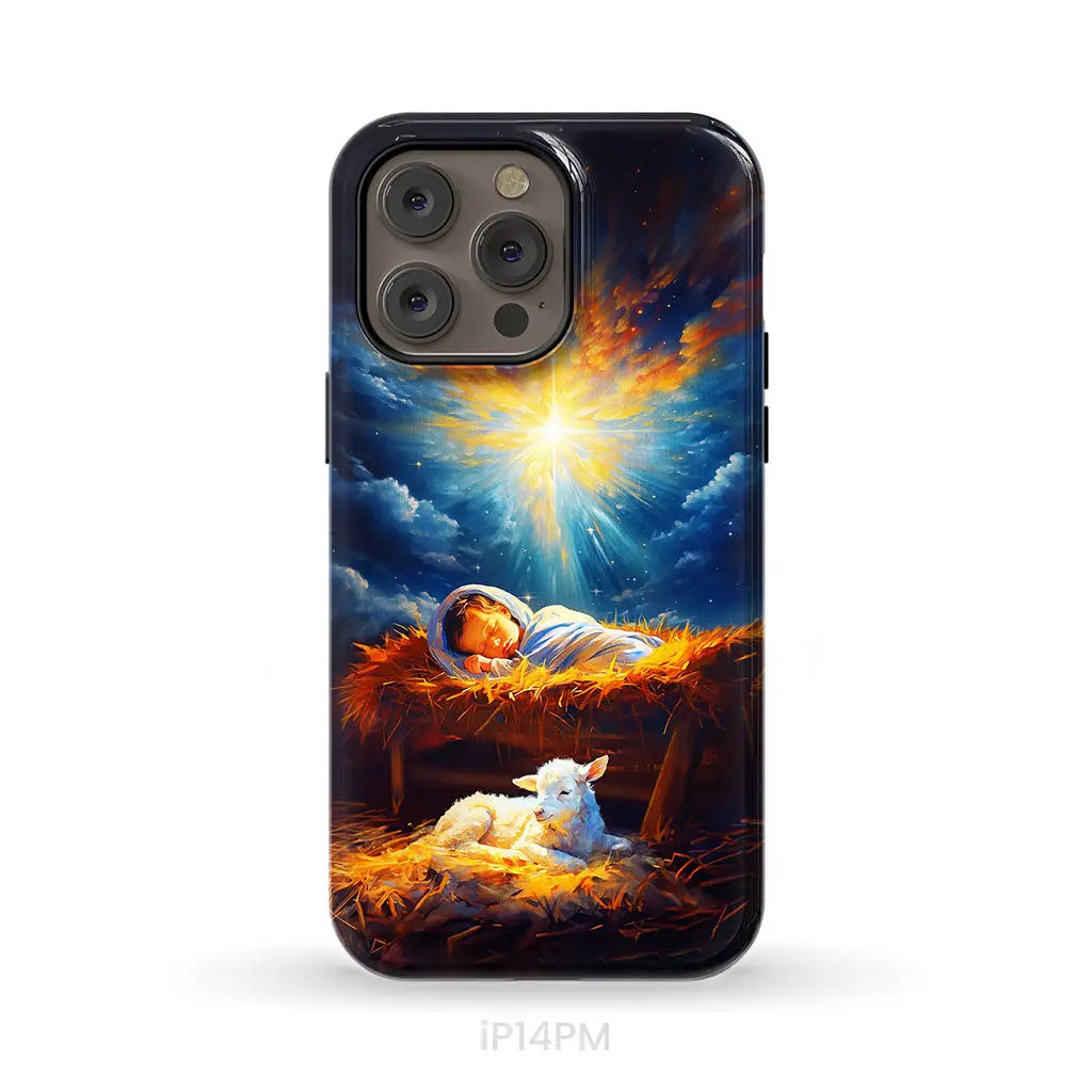 Baby Jesus With A Lamb Baby Jesus In The Manger Phone Case iPhone 14 Pro Max / Tough Case