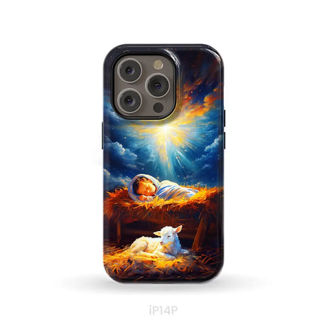 Baby Jesus With A Lamb Baby Jesus In The Manger Phone Case iPhone 14 Pro / Tough Case