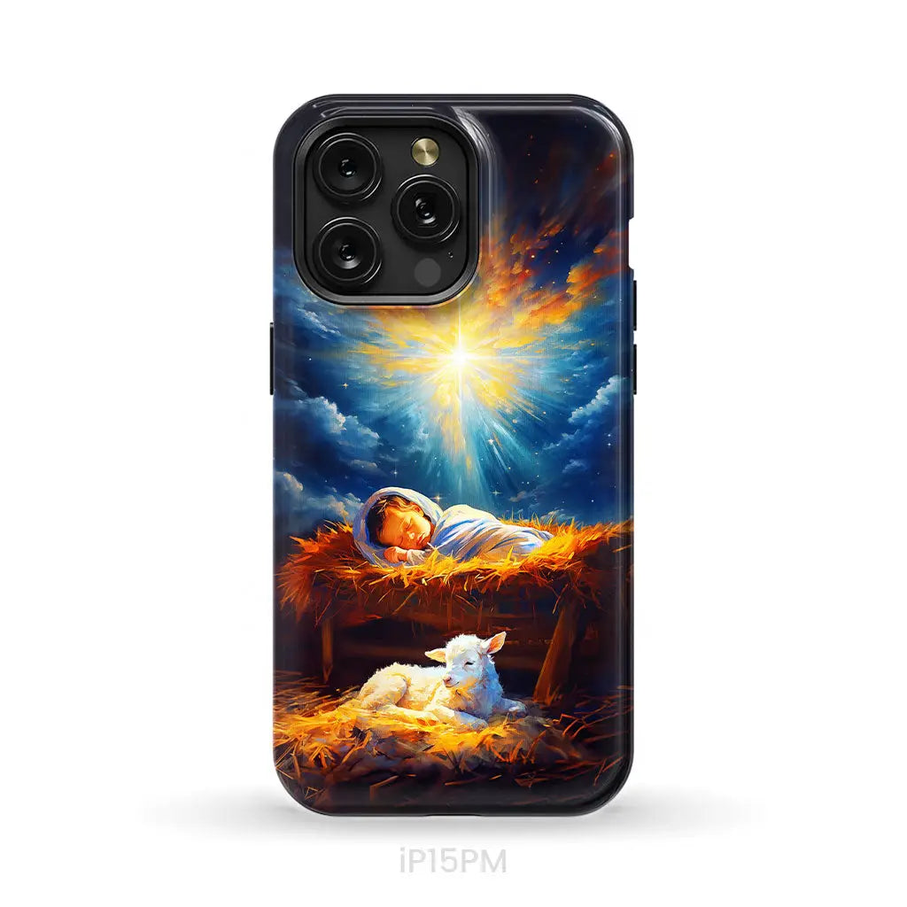 Baby Jesus With A Lamb Baby Jesus In The Manger Phone Case iPhone 15 Pro Max / Tough Case