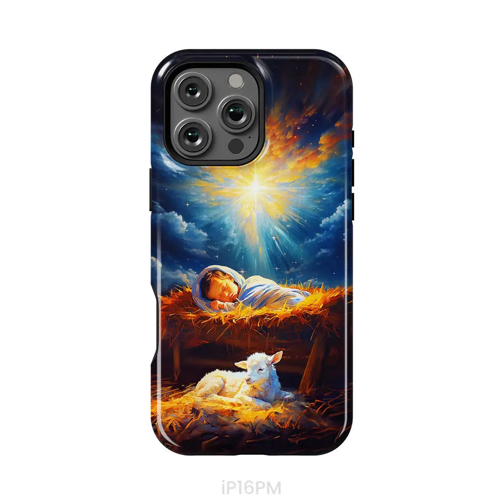 Baby Jesus With A Lamb Baby Jesus In The Manger Phone Case iPhone 16 Pro Max / Tough Case