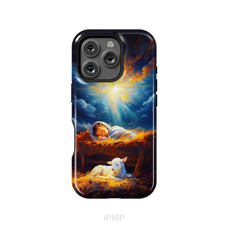 Baby Jesus With A Lamb Baby Jesus In The Manger Phone Case iPhone 16 Pro / Tough Case
