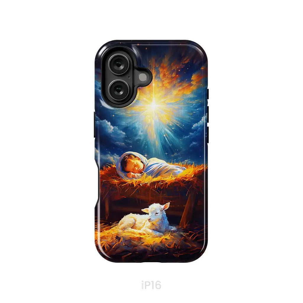 Baby Jesus With A Lamb Baby Jesus In The Manger Phone Case iPhone 16 / Tough Case