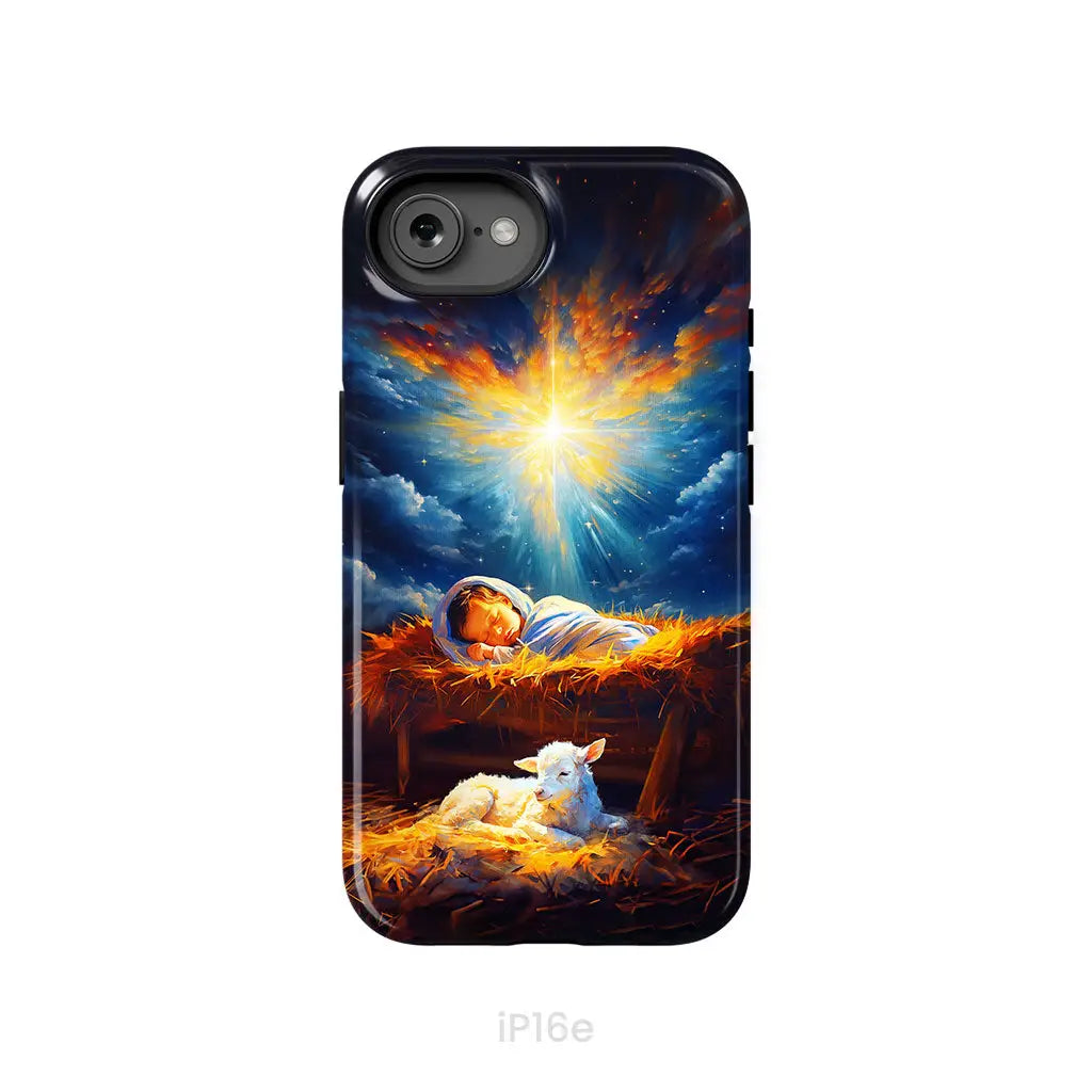 Baby Jesus With A Lamb Baby Jesus In The Manger Phone Case iPhone 16e / Tough Case
