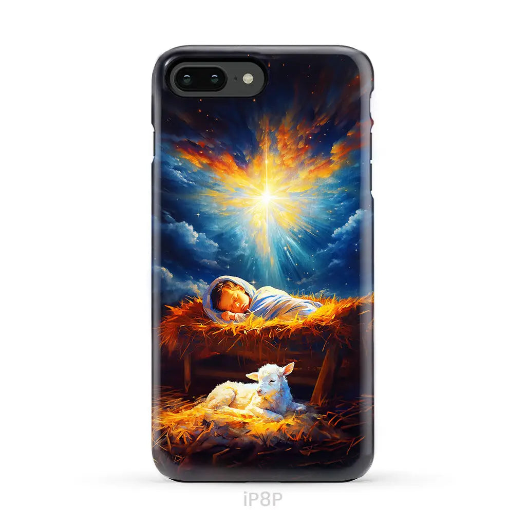 Baby Jesus With A Lamb Baby Jesus In The Manger Phone Case iPhone 8 Plus / Tough Case