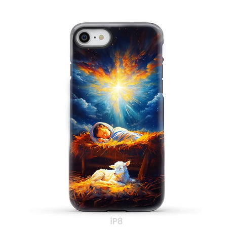 Baby Jesus With A Lamb Baby Jesus In The Manger Phone Case iPhone 8 / Tough Case