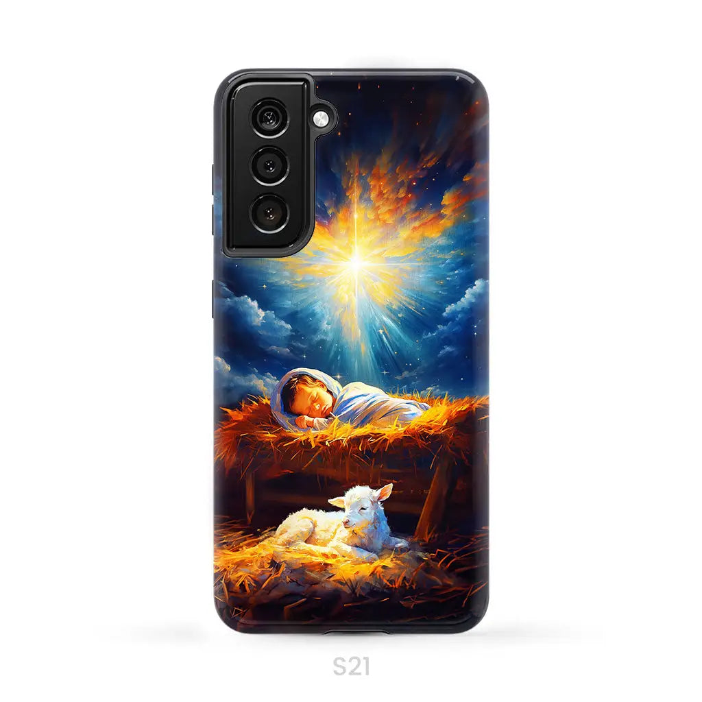 Baby Jesus With A Lamb Baby Jesus In The Manger Phone Case Samsung Galaxy S21 (Not for S21 FE) / Tough Case