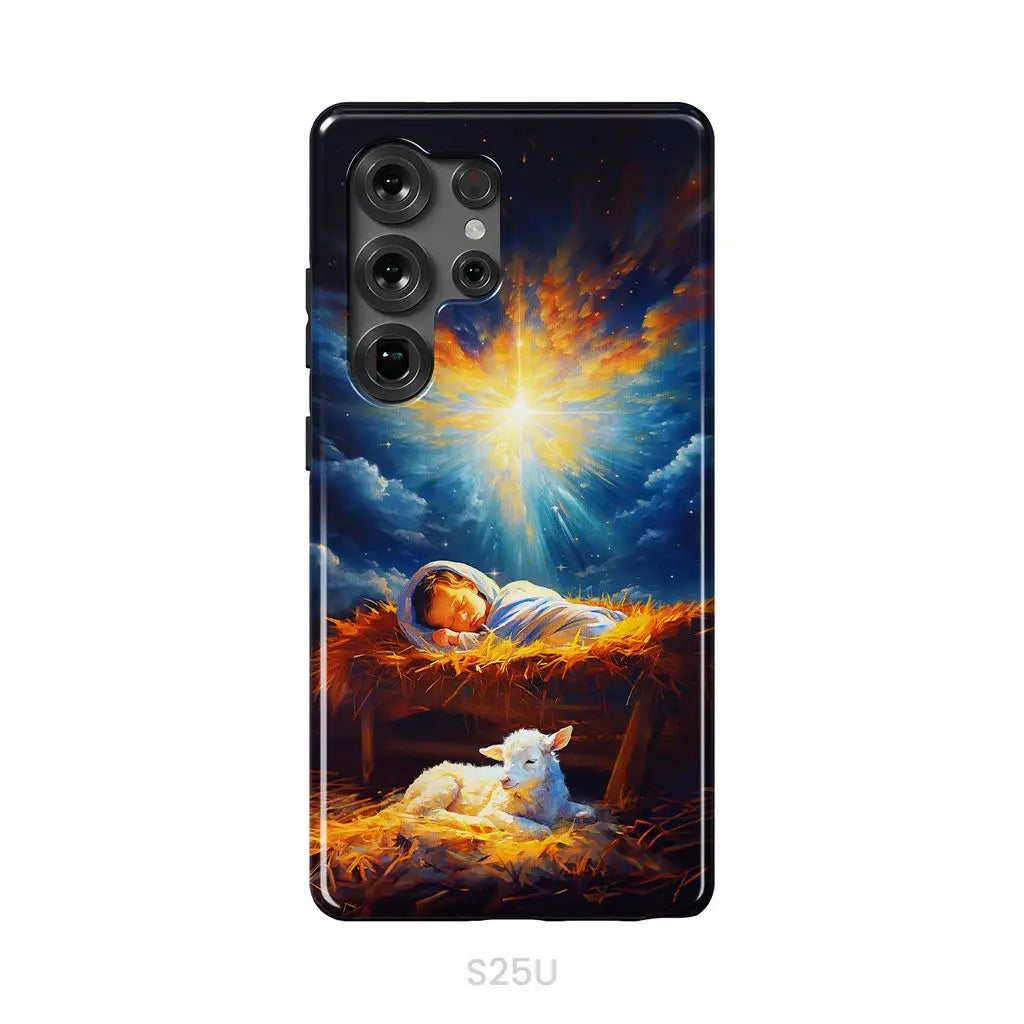 Baby Jesus With A Lamb Baby Jesus In The Manger Phone Case Samsung Galaxy S25 Ultra / Tough Case
