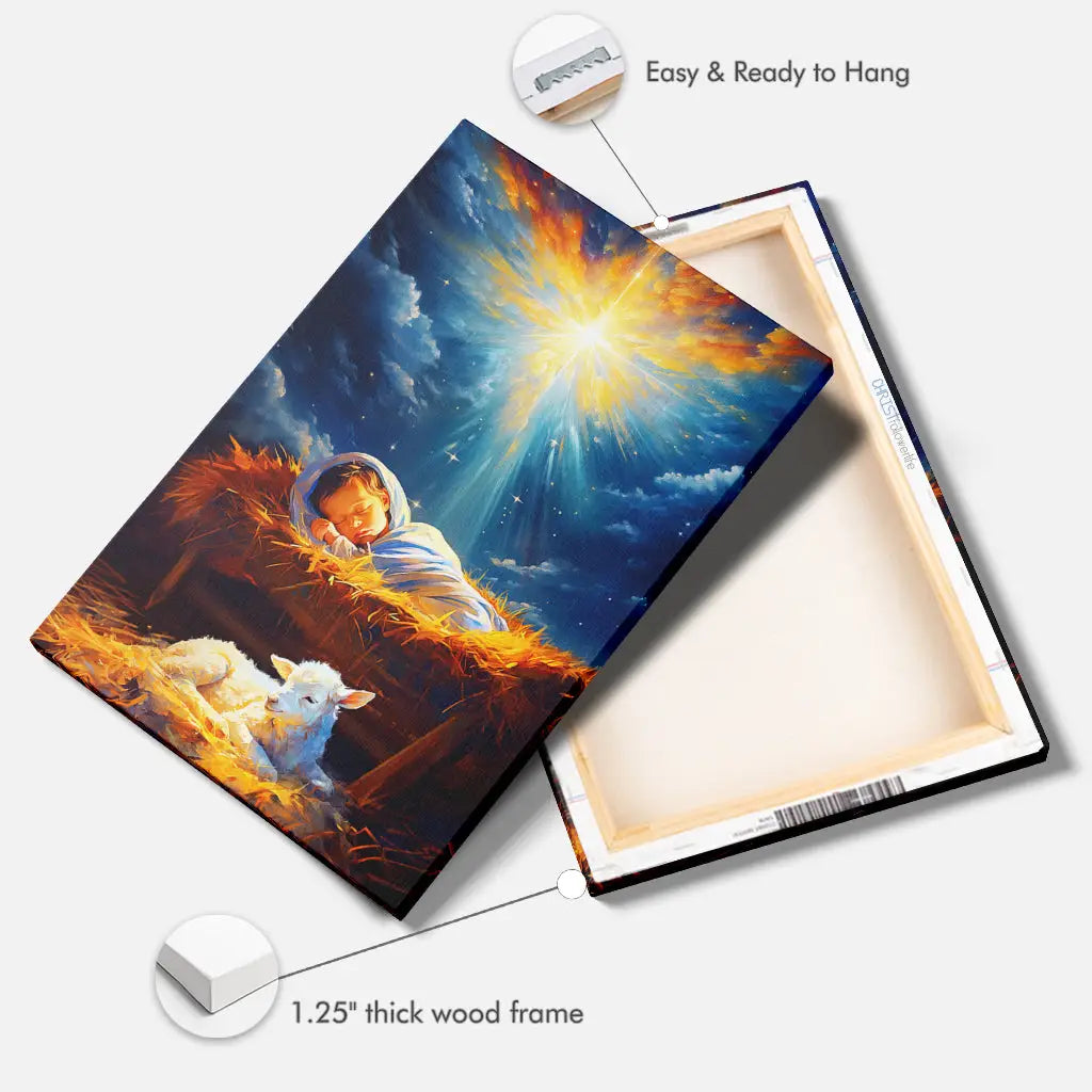 Baby Jesus With A Lamb Baby Jesus In The Manger Christian Wall Art Canvas