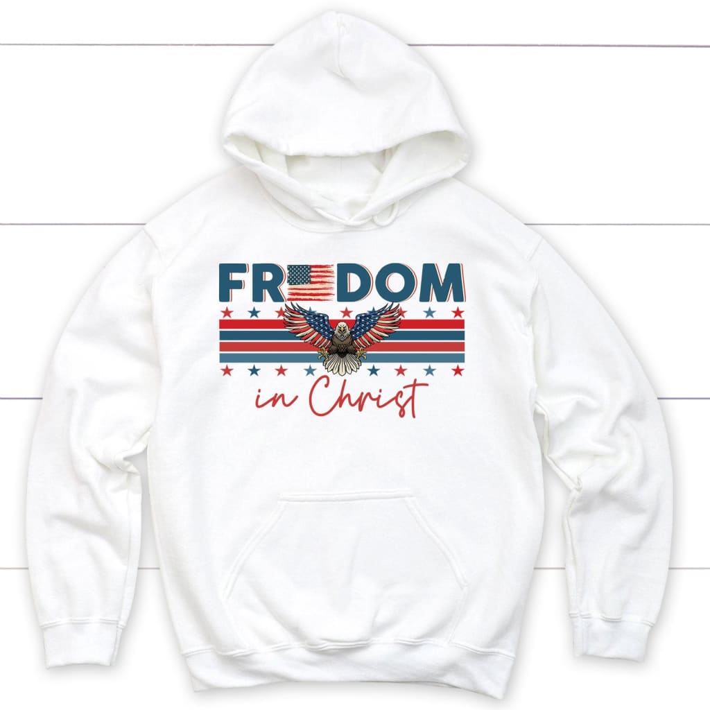 Bald eagle freedom in Christ American Flag hoodie White / S