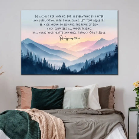 Faith-based wall decor offering comfort and reassurance through calming Bible verse.
