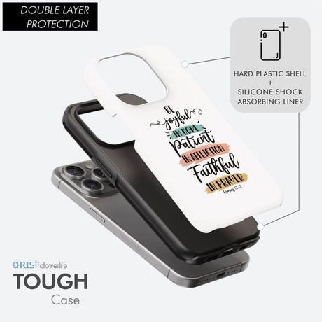 Be joyful in hope patient affliction faithful prayer phone case Christian cases