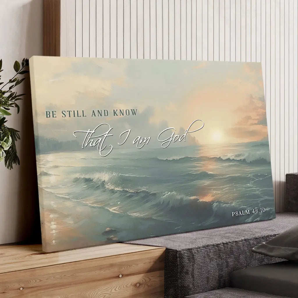 Be Still And Know Psalm 46:10 Wall Art Canvas Print And Seascape Design, Great Religious Decor For Homes.