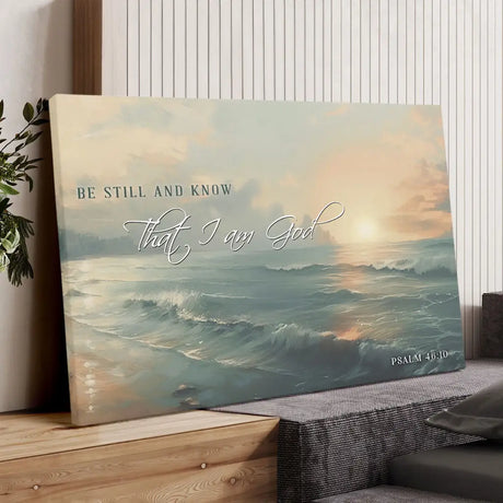 Be Still And Know Psalm 46:10 Wall Art Canvas Print And Seascape Design, Great Religious Decor For Homes.