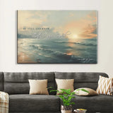 Christian wall art featuring Psalm 46:10, "Be Still and Know," with a seascape, perfect faith-based home decor.