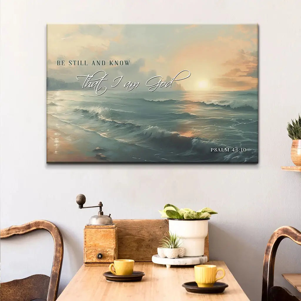 Be Still and Know Seascape Psalm 46:10 Religious Wall Art Canvas Print