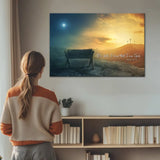 Christian canvas with scripture and manger cross, perfect gift of faith and Jesus for holidays or daily use.