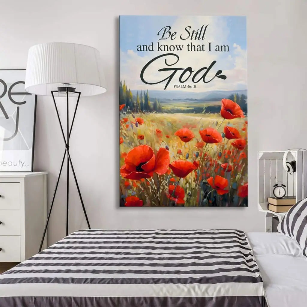 Be Still and Know Psalm 46:10 Poppy Field Wall Art Canvas