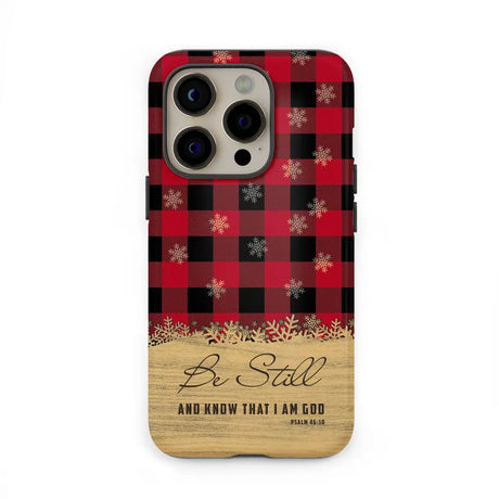 Be still and know that I am God red black buffalo plaid Christmas phone case