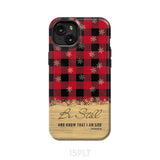Be still and know that I am God red black buffalo plaid Christmas phone case iPhone 15 Plus / Tough