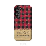 Be still and know that I am God red black buffalo plaid Christmas phone case Samsung Galaxy S23 Plus / Tough