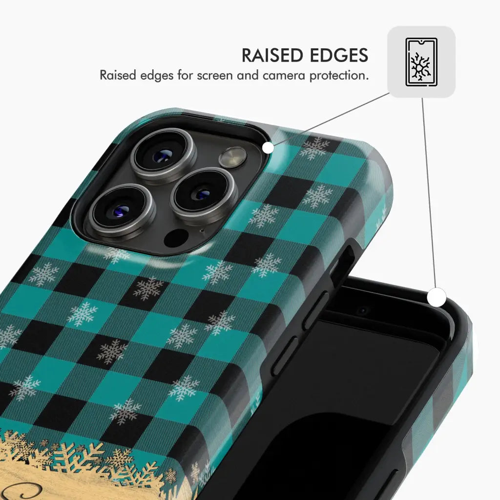 Be still and know that I am God teal black buffalo plaid Christmas phone case