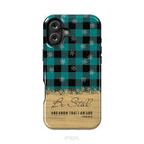Be still and know that I am God teal black buffalo plaid Christmas phone case iPhone 16 Plus / Tough Case