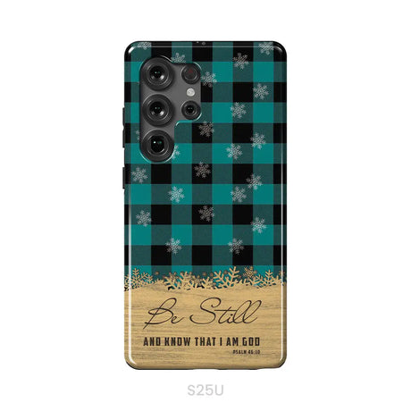 Be still and know that I am God teal black buffalo plaid Christmas phone case Samsung Galaxy S25 Ultra / Tough Case