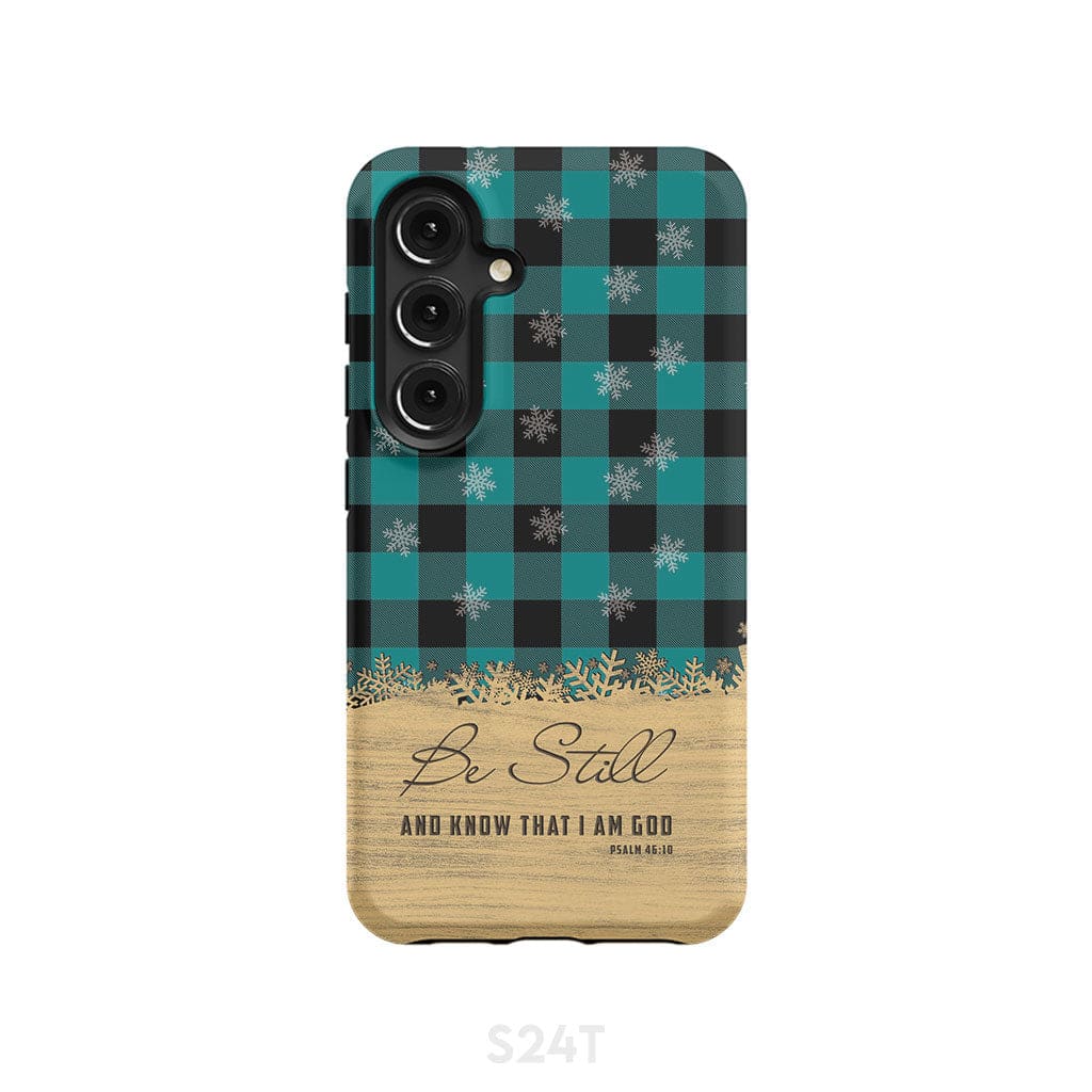 Be still and know that I am God teal black buffalo plaid Christmas phone case Samsung Galaxy S24 / Tough