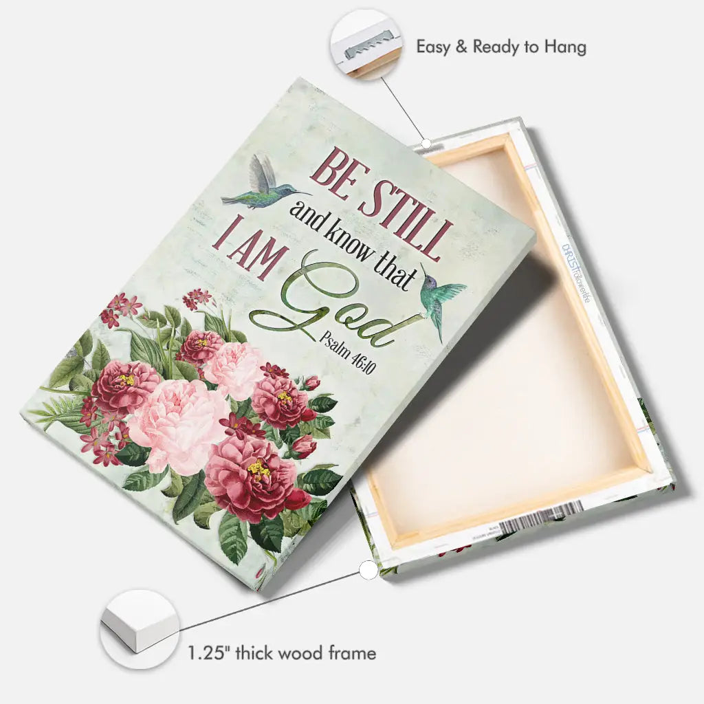 Be Still and Know That I Am God Vintage Flower Hummingbird Inspirational Wall art canvas