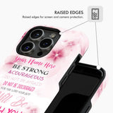 Custom phone case with Joshua 1:9 Bible verse "Be Strong and Courageous" and your name, perfect for Christian gifts.