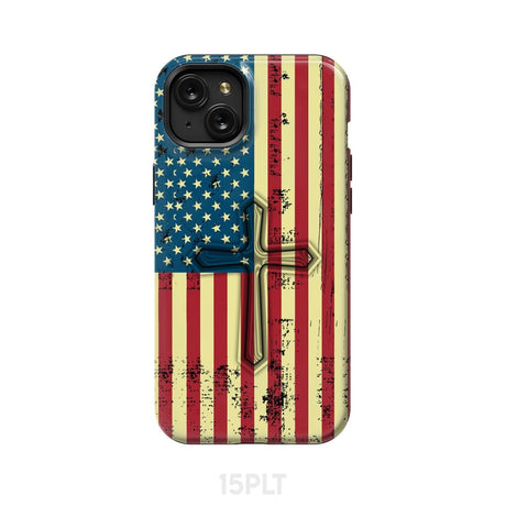 Beautiful American Flag cross phone case iPhone 15 Plus / Tough