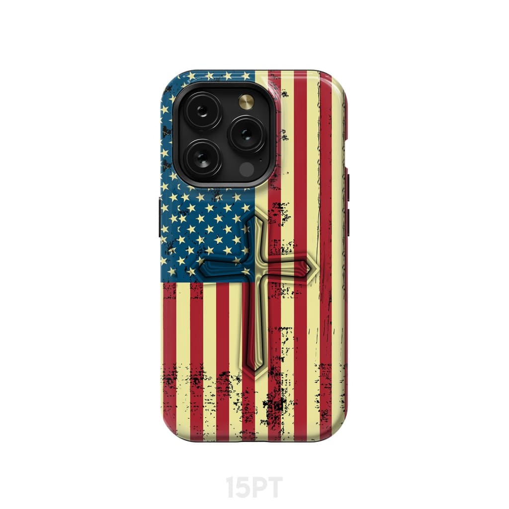 Beautiful American Flag cross phone case iPhone 15 Pro / Tough