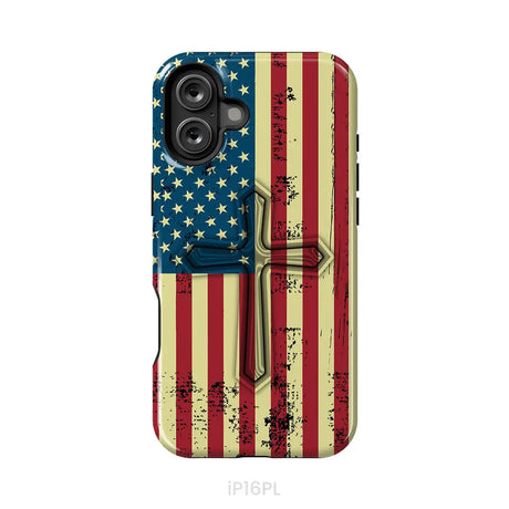 Beautiful American Flag cross phone case iPhone 16 Plus / Tough Case
