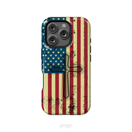 Beautiful American Flag cross phone case iPhone 16 Pro / Tough Case