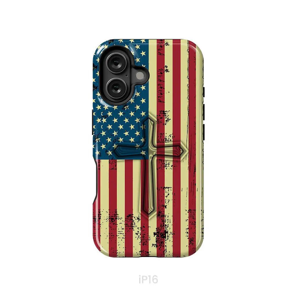 Beautiful American Flag cross phone case iPhone 16 / Tough Case