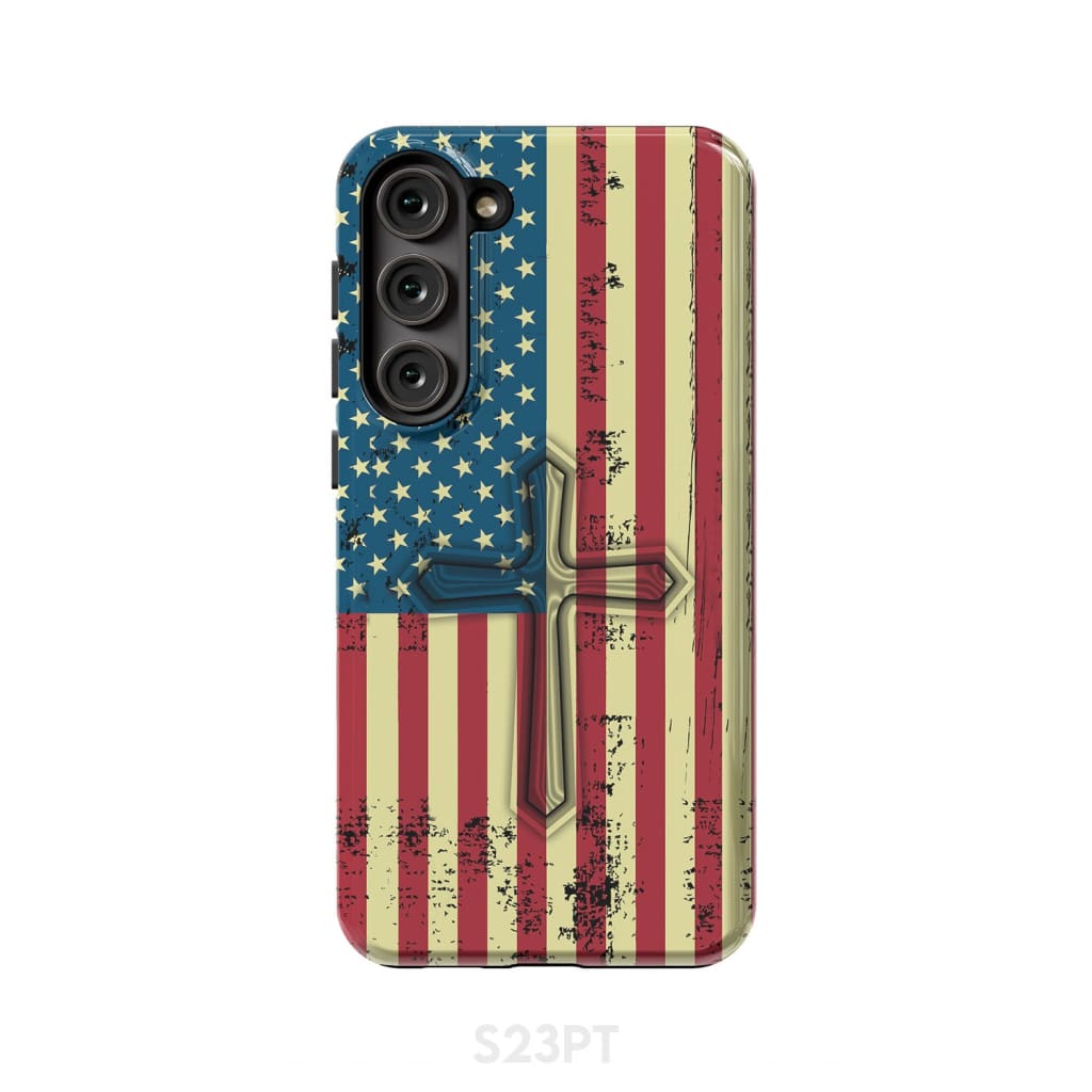 Beautiful American Flag cross phone case Samsung Galaxy S23 Plus / Tough