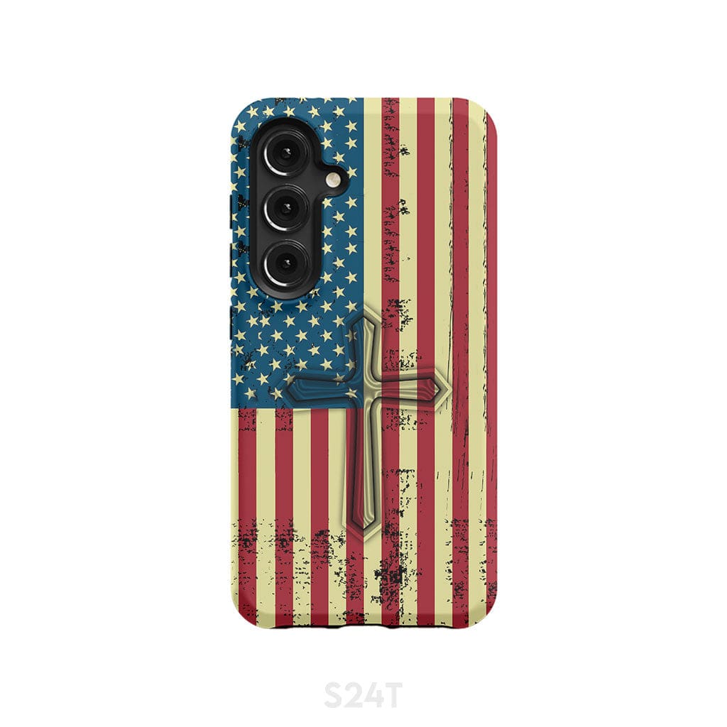 Beautiful American Flag cross phone case Samsung Galaxy S24 / Tough