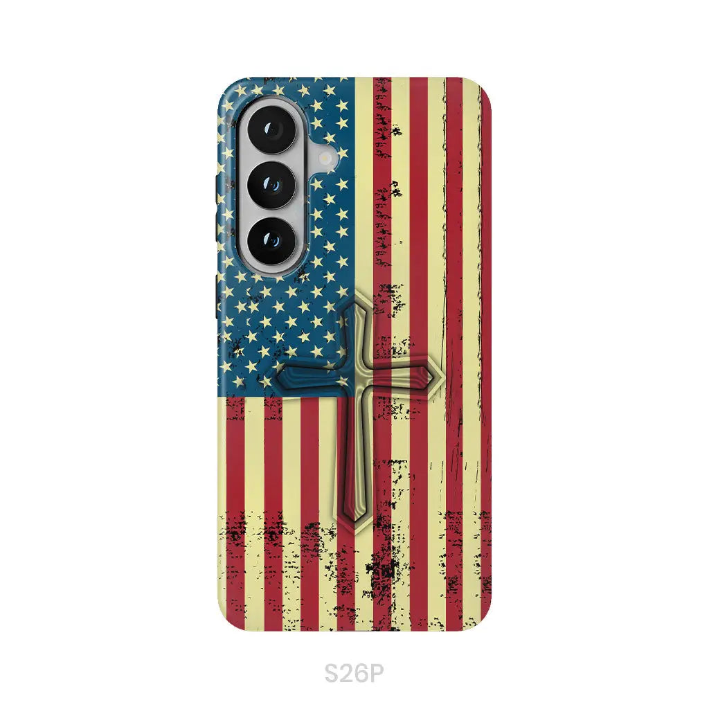 Beautiful American Flag cross phone case Samsung Galaxy S26 Plus / Tough Case